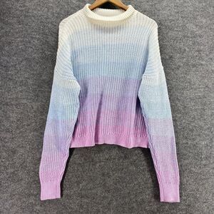 LC Lauren Conrad Sweater Pullover Women L Large Blue Striped Knit Turtleneck